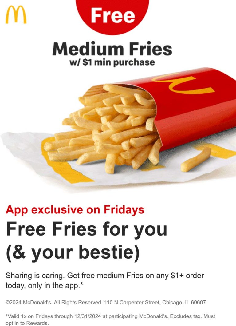 Free fries on $1 today at McDonalds restaurants