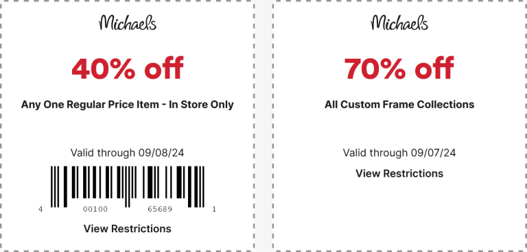 40% off a single item at Michaels