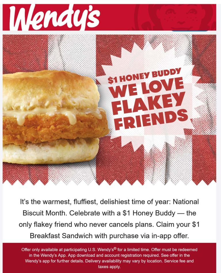 $1 breakfast sandwich via mobile at Wendys