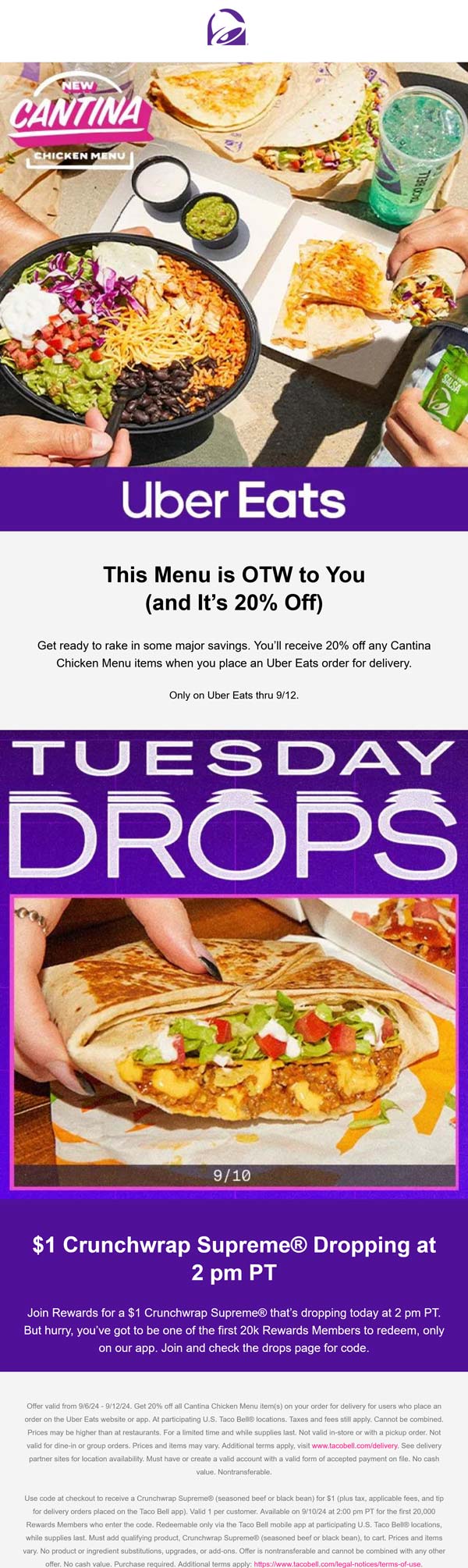 Entire cantina menu is 20% off via delivery at Taco Bell #tacobell