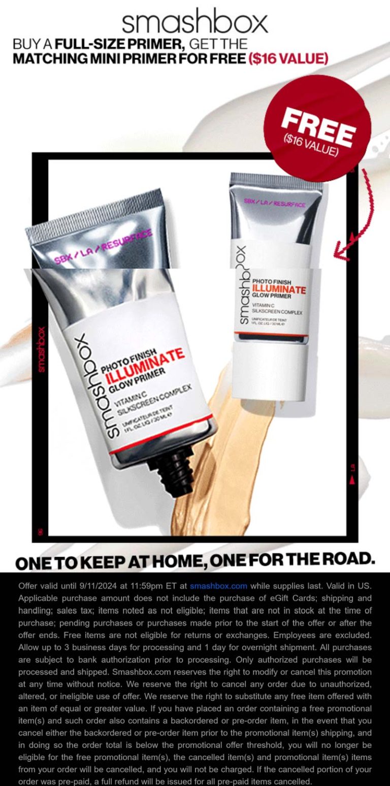 Free mini with your full size today at Smashbox cosmetics