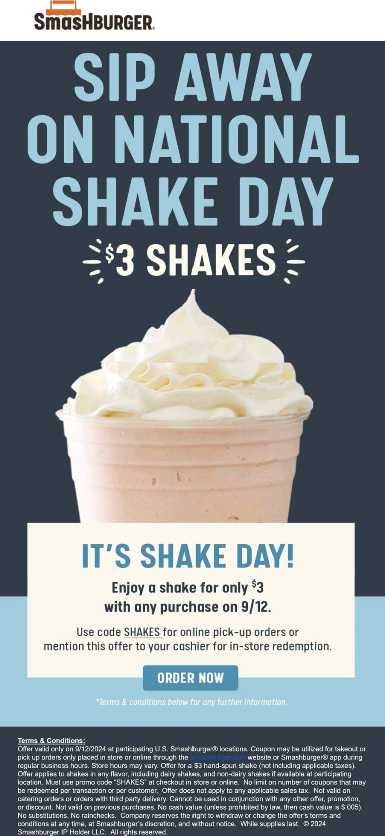$3 milkshake Thurs at Smashburger restaurants