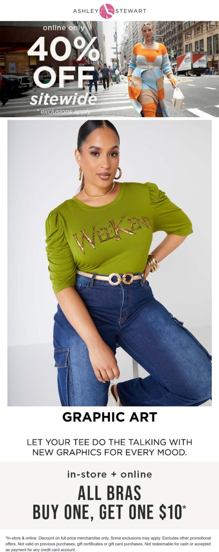 40% off everything online at Ashley Stewart