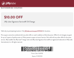 $10 off an oil change at Jiffy Lube #jiffylube