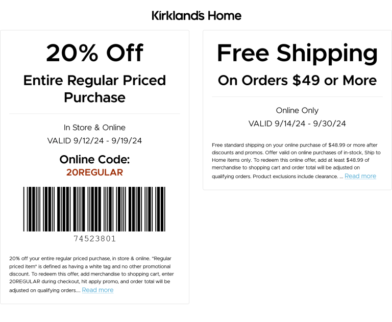 20% off at Kirklands home, or online via promo code 20REGULAR