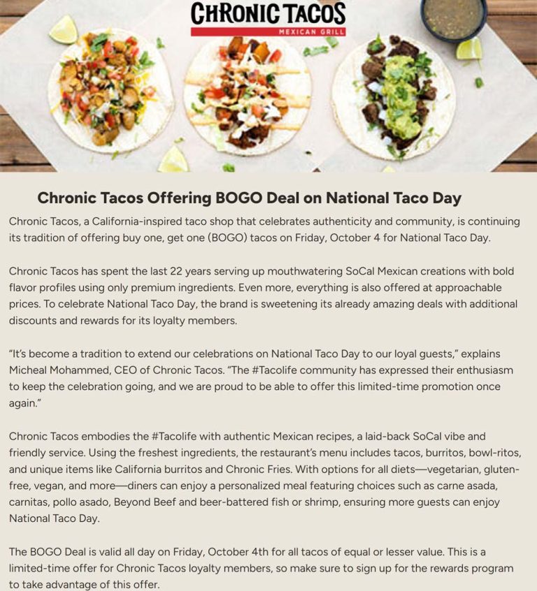 Second taco free the 4th at Chronic Tacos