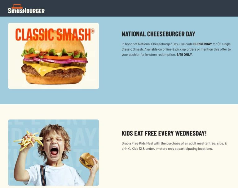 $5 single classic smash + kids eat free today at Smashburger via promo code BURGERDAY