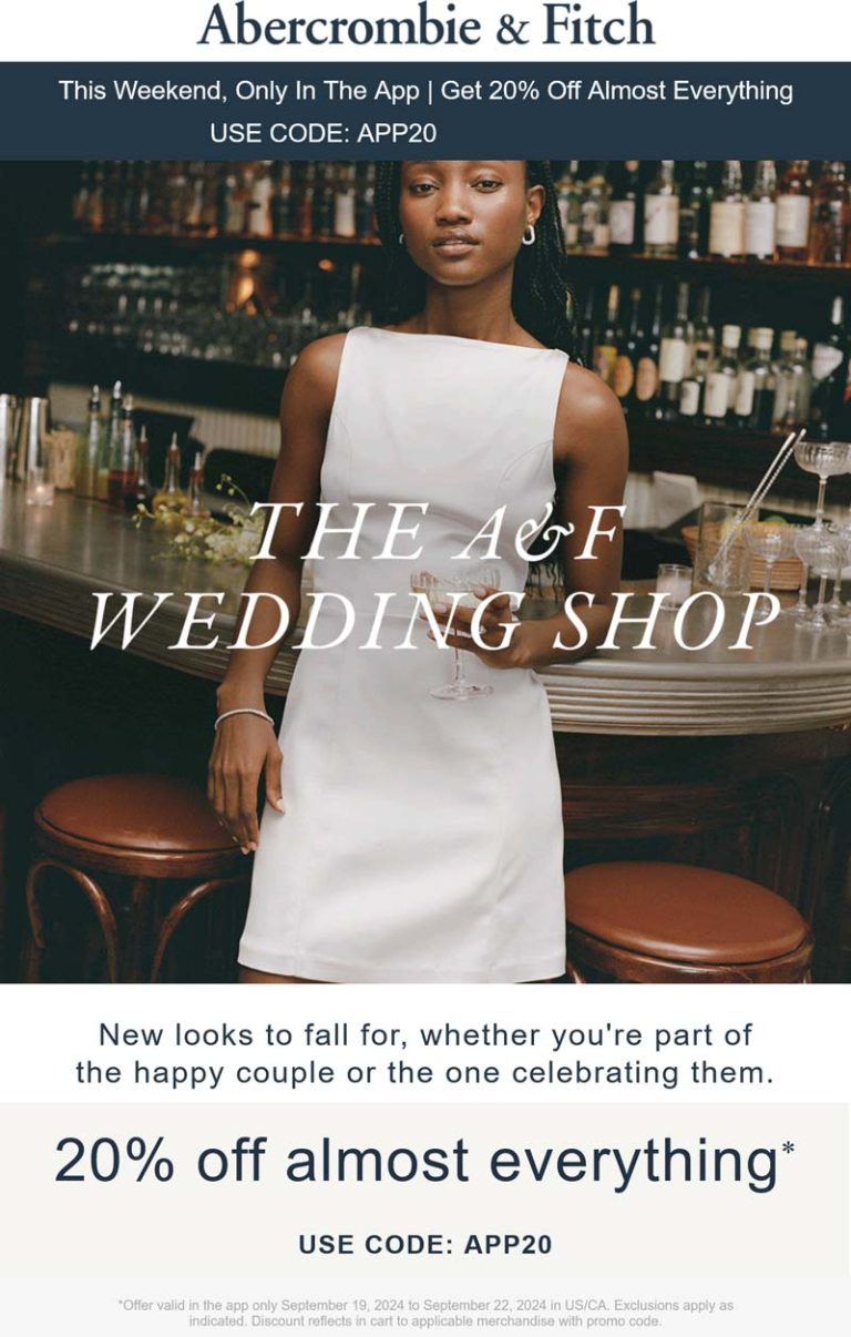 Abercrombie & Fitch coupon: 20% off via mobile at Abercrombie & Fitch promo code APP20