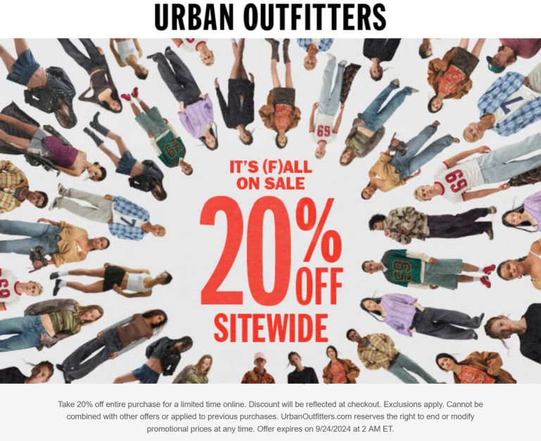 20% off everything online at Urban Outfitters