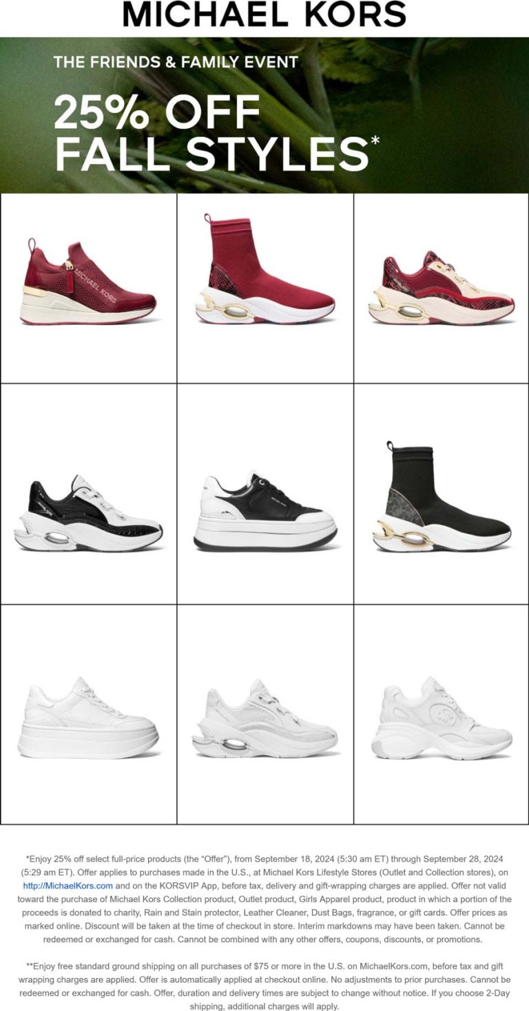 25% off fall styles at Michael Kors, ditto online