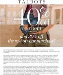 40% off a single item & 30% off the rest online today at Talbots #talbots