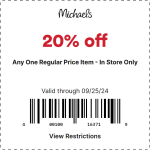 20% off a single item at Michaels #michaels