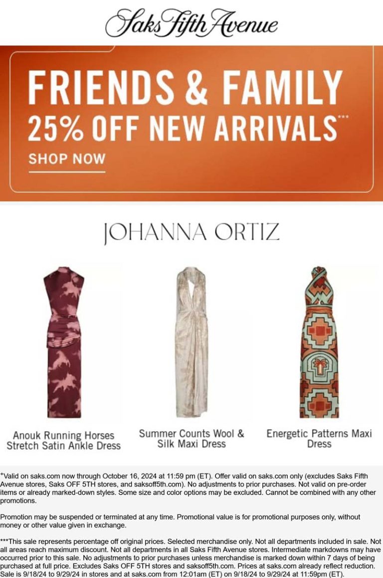 25% off new arrivals at Saks Fifth Avenue