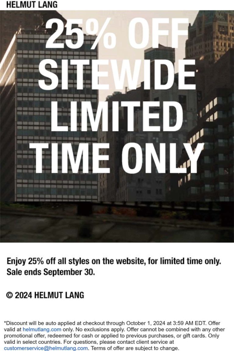 25% off everything online at Helmut Lang