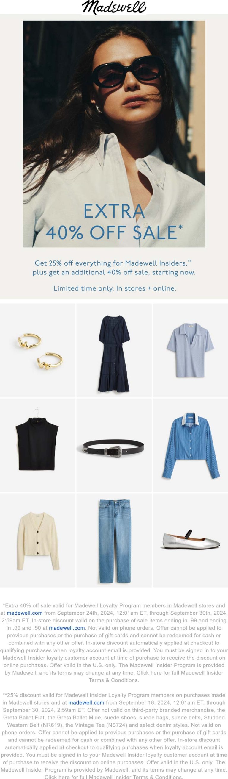 Extra 40% off sale items at Madewell, ditto online