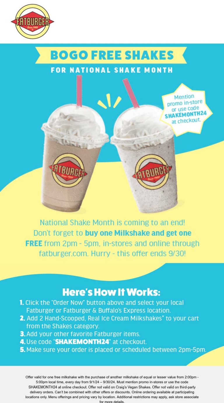 Second milkshake free 2-5p at Fatburger restaurants