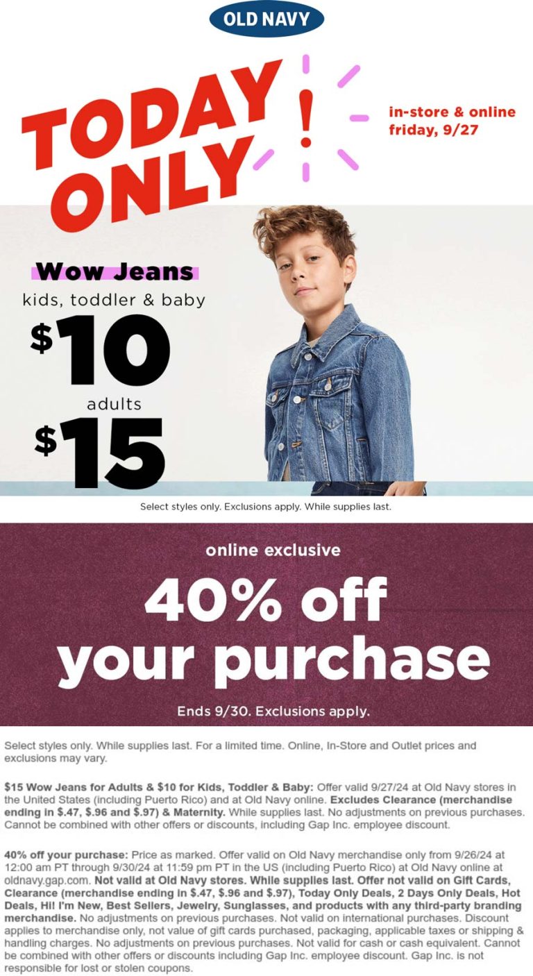 40% off online at Old Navy