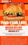 50% off any burger or sandwich at Smashburger, or online via promo code NEWMENU #smashburger