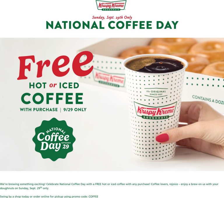 Free coffee with your order Sunday at Krispy Kreme doughnuts