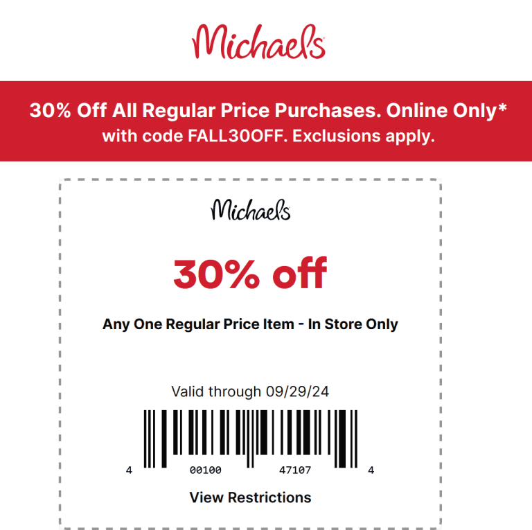 30% off a single item at Michaels, or online via promo code FALL30OFF
