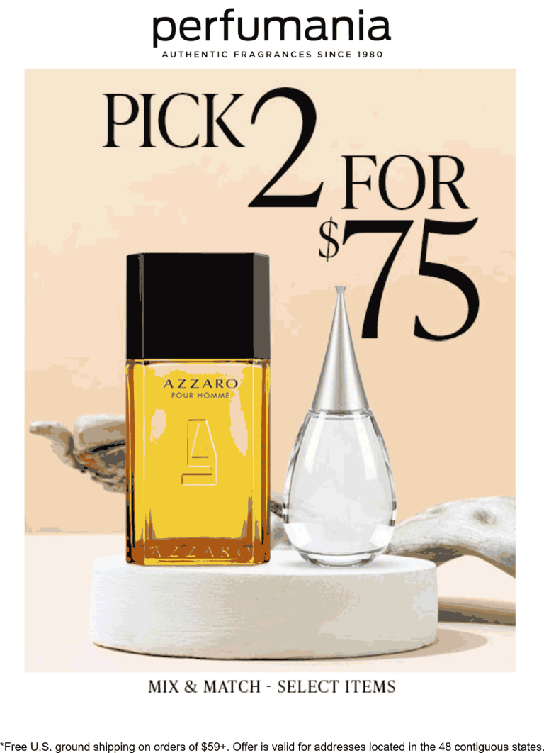 Mix and match 2 for $75 fragrances online at Perfumania