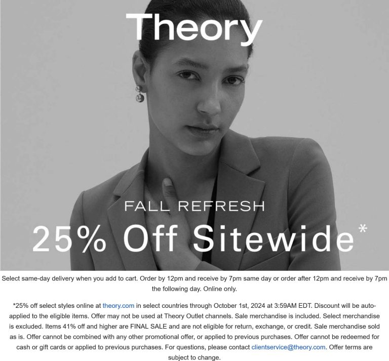 25% off everything online today at Theory