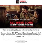 $20 off $50 via login all week at TGI Fridays restaurants #tgifridays