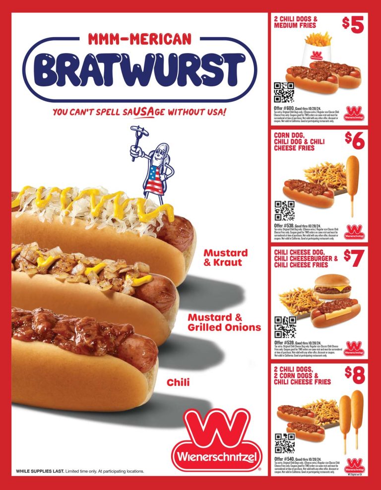 4 dogs + chili cheese fries = $8 & more at Wienerschnitzel restaurants
