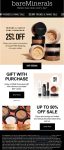 25% off foundation + free 3pc on $37+ at bareMinerals #bareminerals