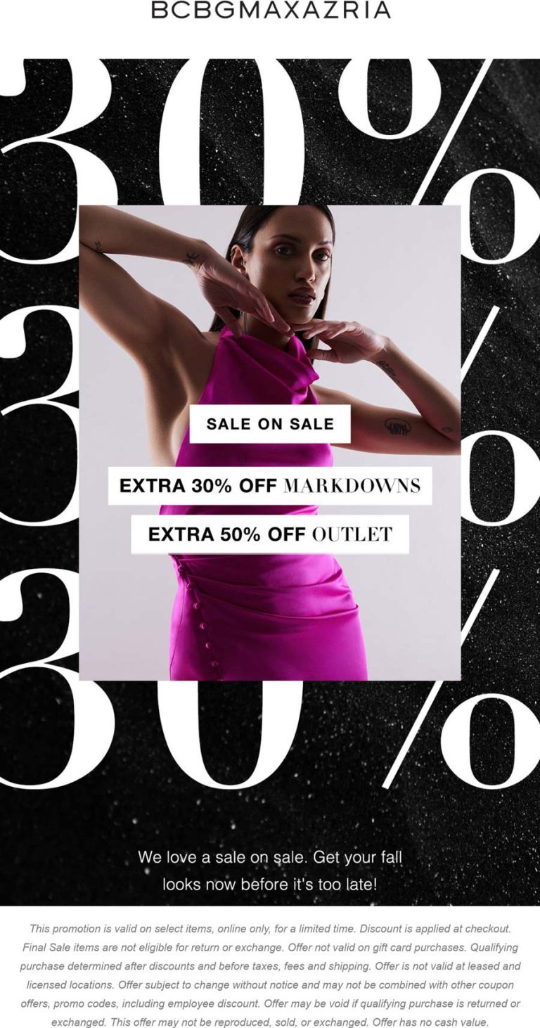 Extra 30% off sale items & 50% off outlet at BCBGMAXAZRIA