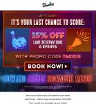 15% off lane reservations at Bowlero bowling alleys via promo code TACO15 #bowlero