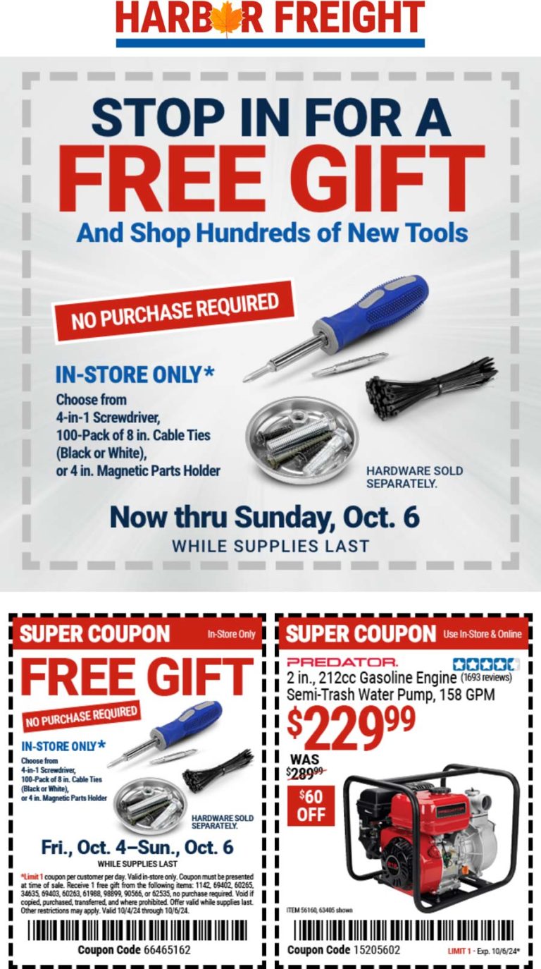 Free item at Harbor Freight Tools, no purchase necessary