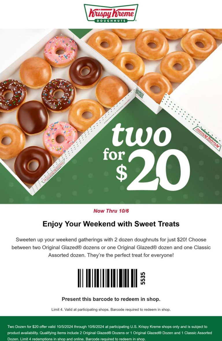 2 dozen doughnuts = $20 at Krispy Kreme