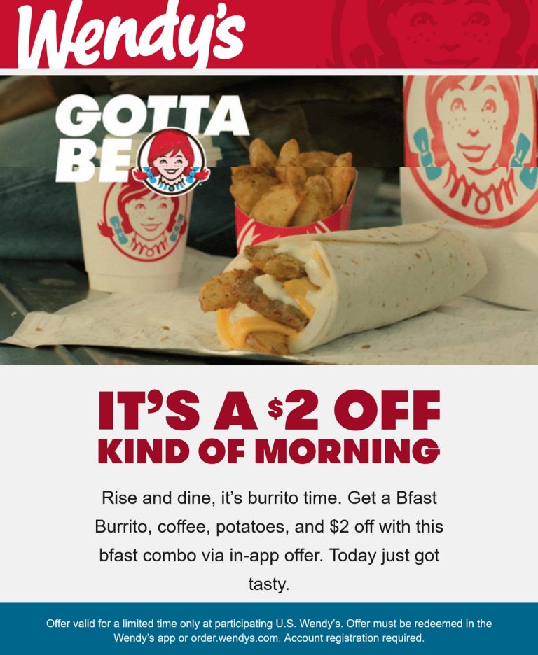 $2 off breakfast via mobile today at Wendys