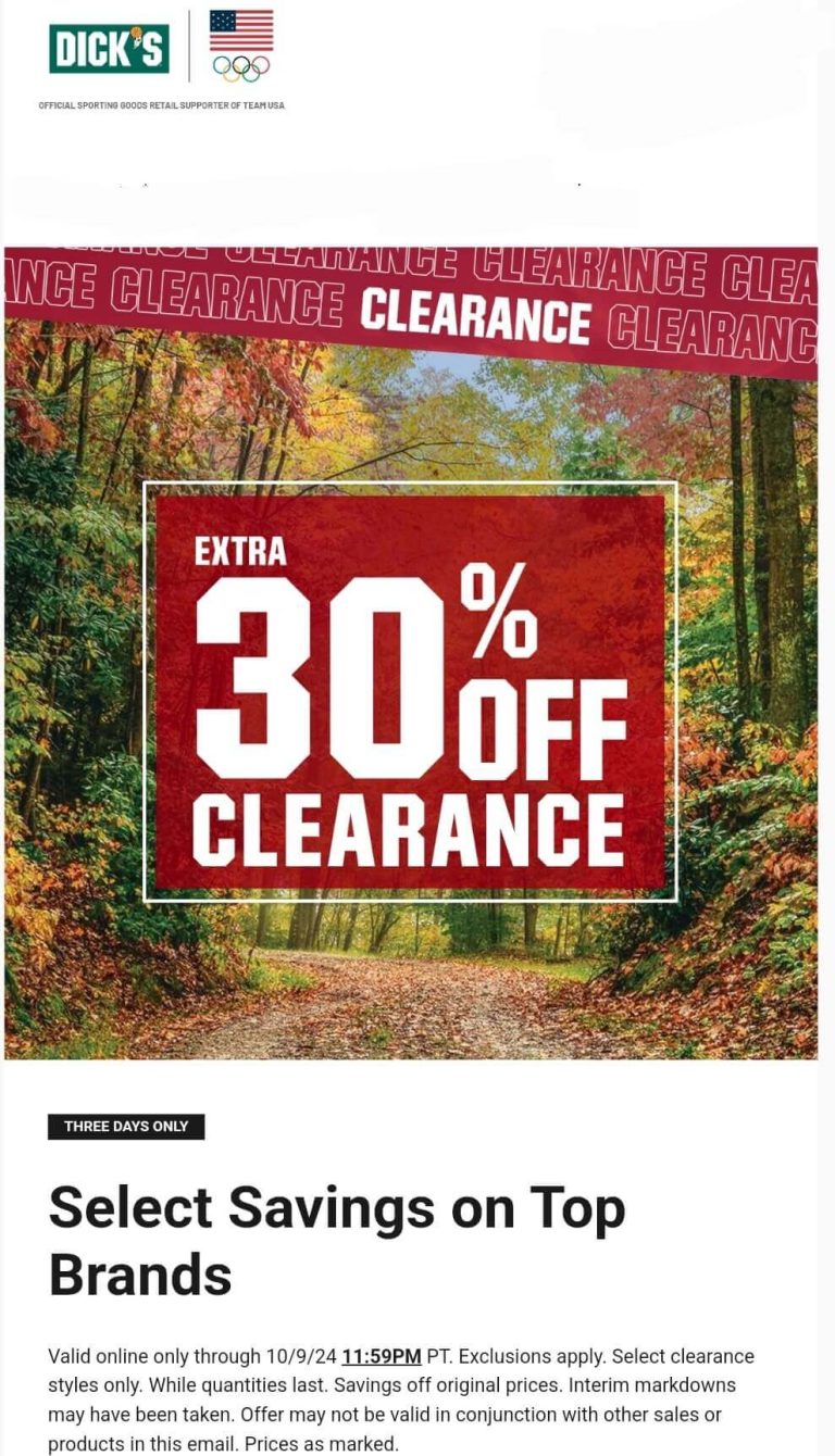 30% off clearance at Dicks sporting goods