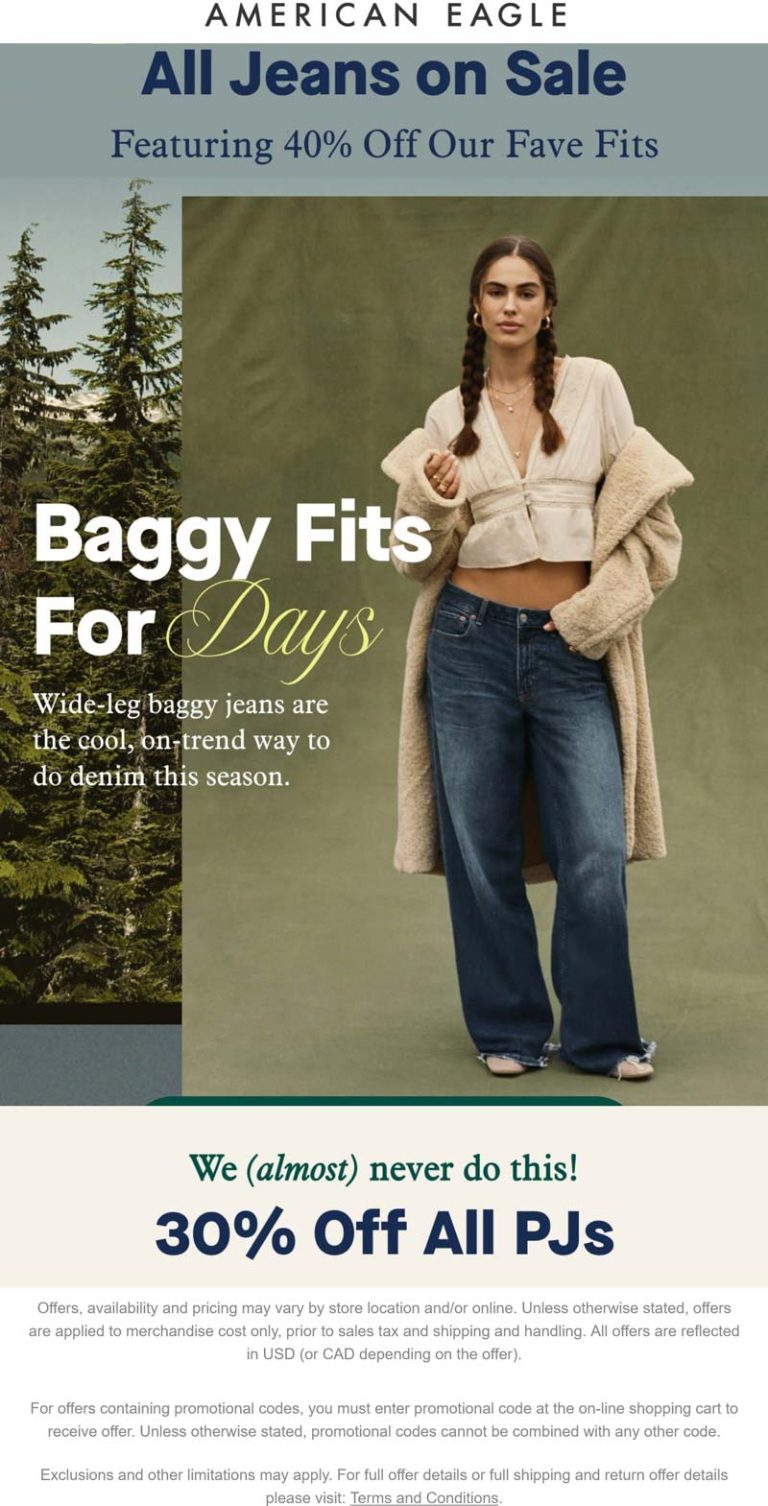 30-40% off all jeans at American Eagle