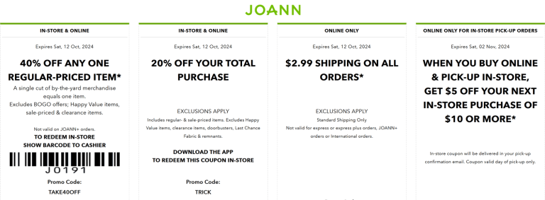 40% off a single item at Joann, or online via promo code TAKE40OFF