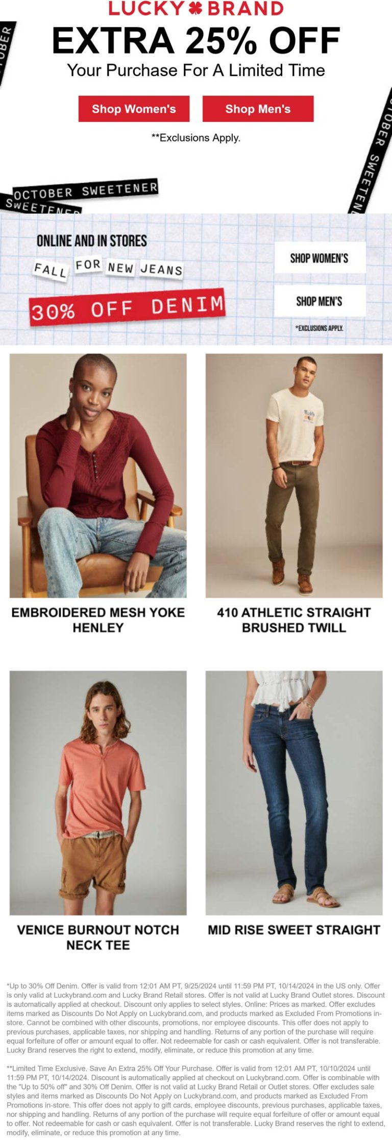 Extra 25-30% off at Lucky Brand