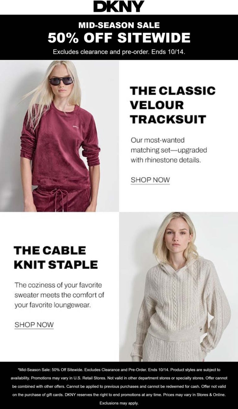 50% off everything online at DKNY