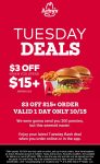 $3 off $15 today via mobile at Arbys restaurants #arbys