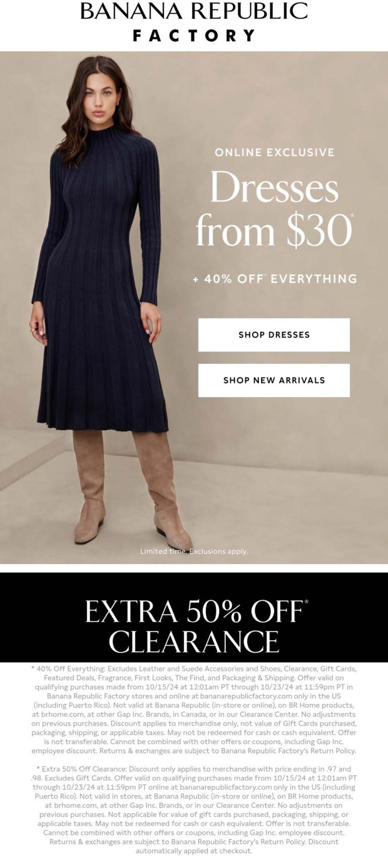 40% off everything & 50% off clearance at Banana Republic Factory
