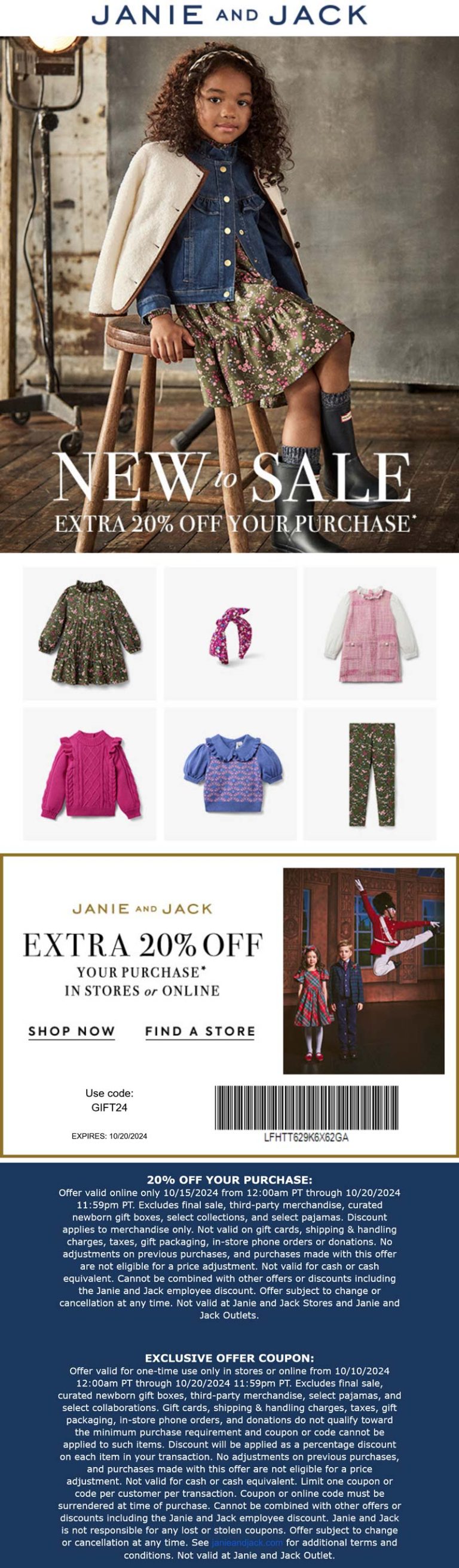 Extra 20% off at Janie and Jack, or online via promo code GIFT24