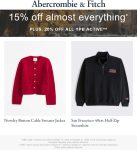 15% off at Abercrombie & Fitch, ditto online #abercrombiefitch