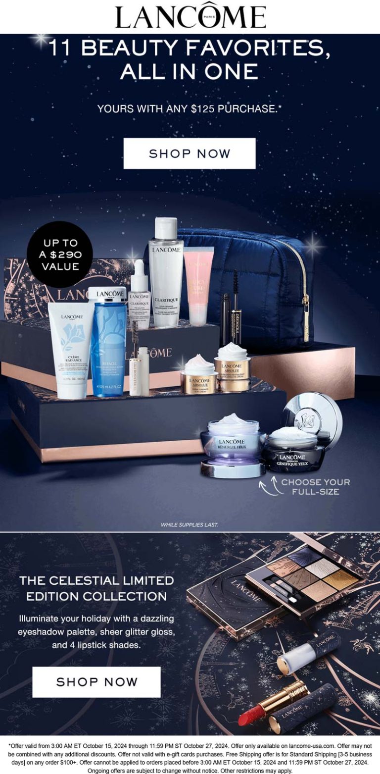 Free 11pc on $125 online at Lancome