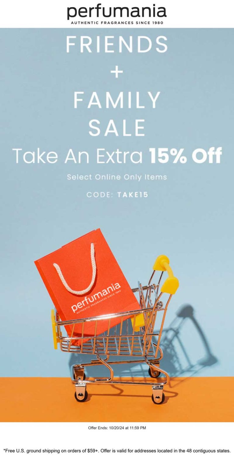Extra 15% off online today at Perfumania via promo code TAKE15