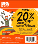 20% off everything at Big Lots, or online via promo code DEAL20 #biglots