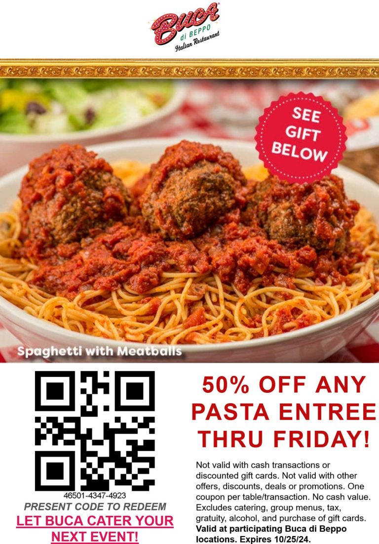 50% off any pasta entree at Buca di Beppo