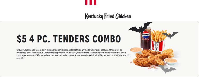4pc chicken tenders meal = $5 today at KFC