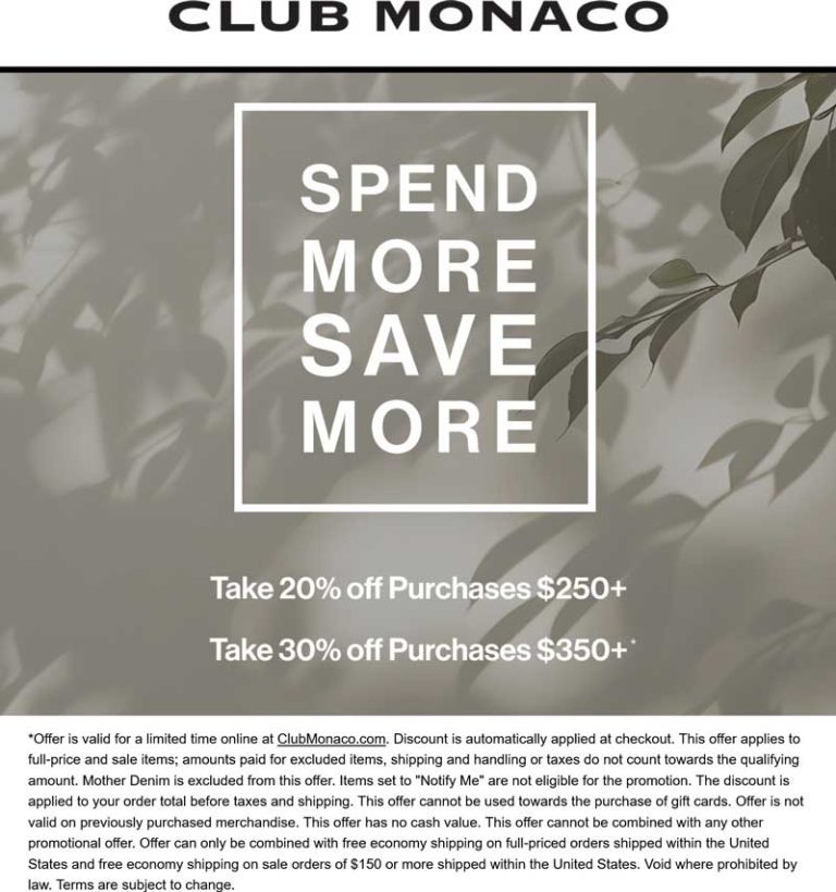 20-30% off $250+ today at Club Monaco