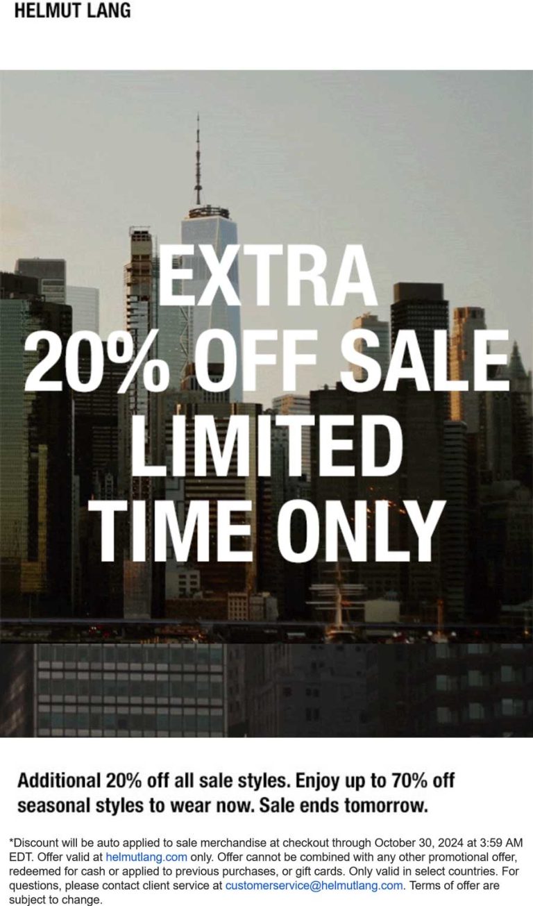 Extra 20% off sale items at Helmut Lang